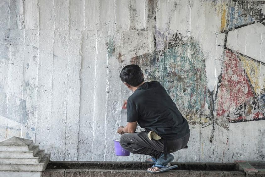 Fehér fal festése, pillangó.