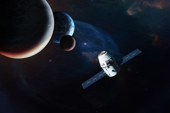 Műhold a bolygók közelében a mélyűrben.