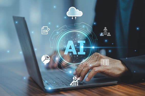 Üzletember, aki mesterséges intelligencia technológiát használ.