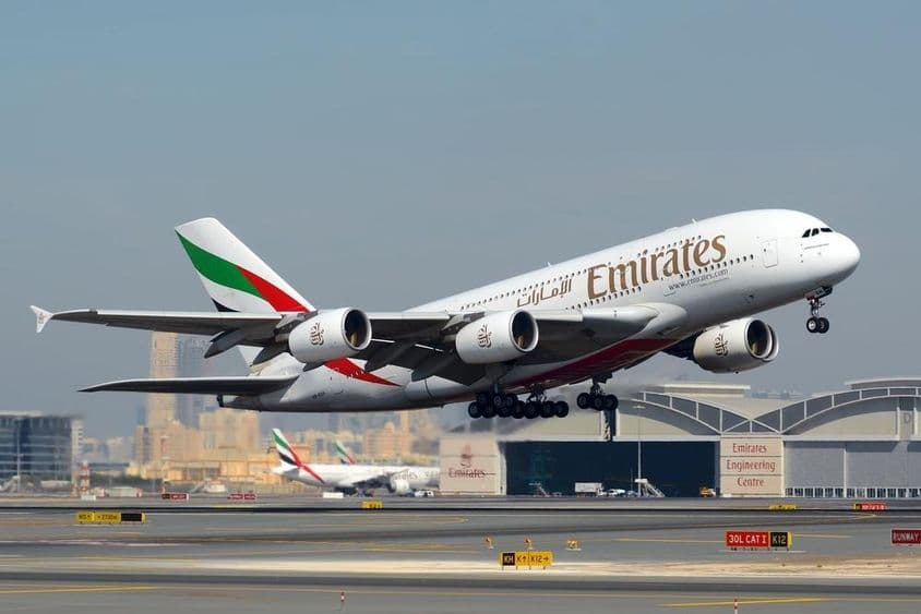 Az Emirates Airlines Airbus A380 utasszállító polgári repülőgépe.