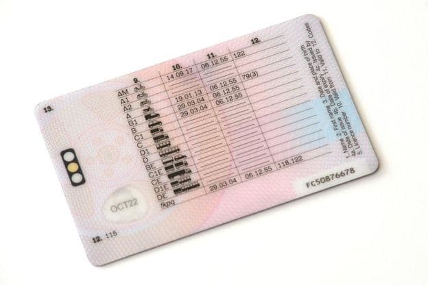 Egy jogosítvány hátsó oldala.