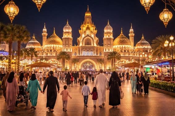 Ramadán esti családi hangulat a dubai Global Villageben.
