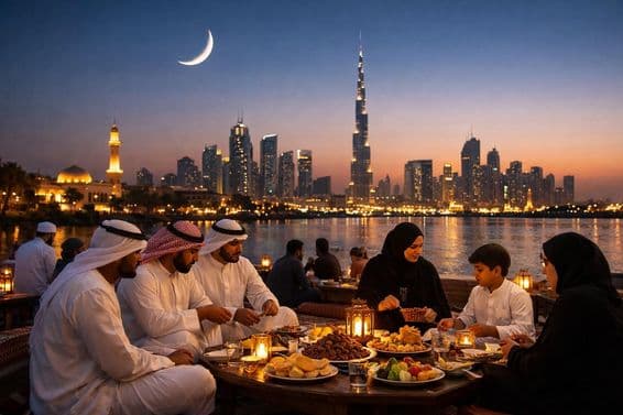 Ramadan esti Iftár dubai látképpel.