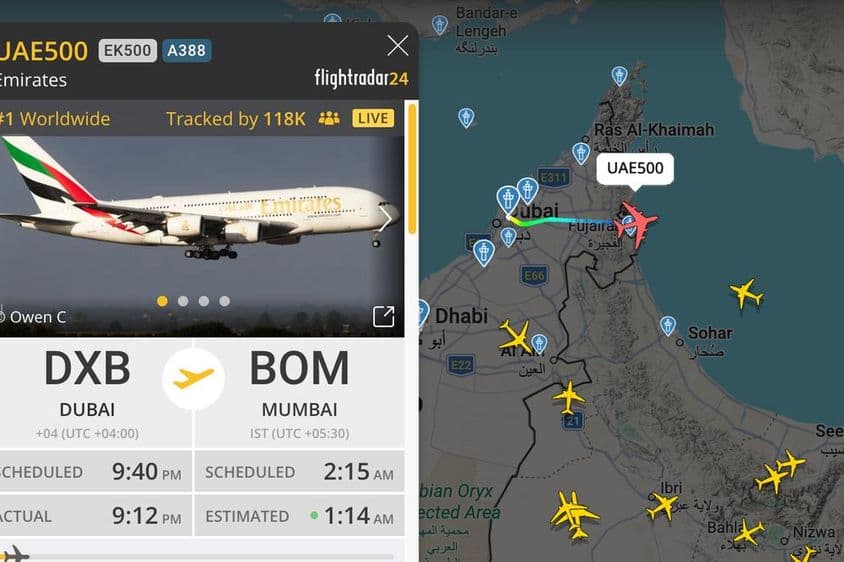 UAE500 élő járatkövetés térképen