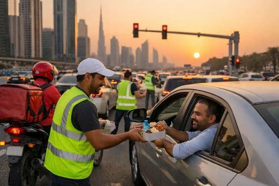 Ramadán iftar osztás Dubai útjain