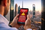 Mobil riasztás dubai háttérben