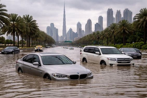 Elárasztott autók dubai utcáin