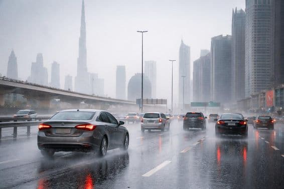 Esős fékezés Dubai útjain