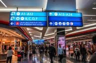 Utasok sétálnak az indulási kapukhoz a Dubai Nemzetközi Repülőtéren